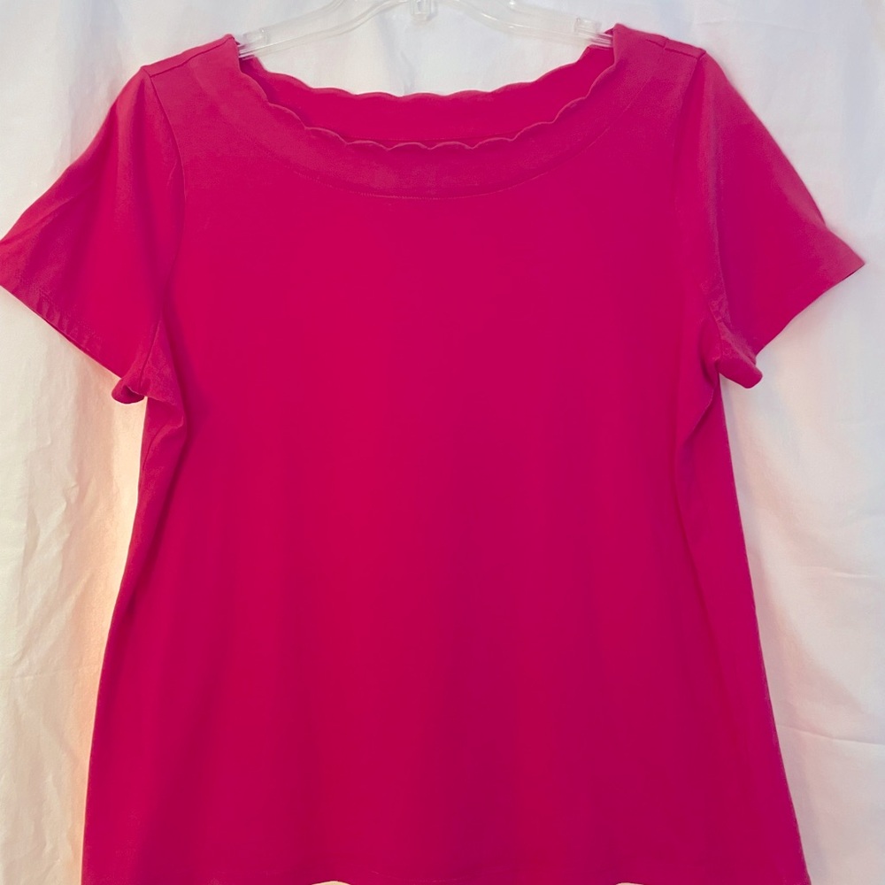 Talbots Pink Women’s XL Pima Cotton Scalloped Neck T-Shirt